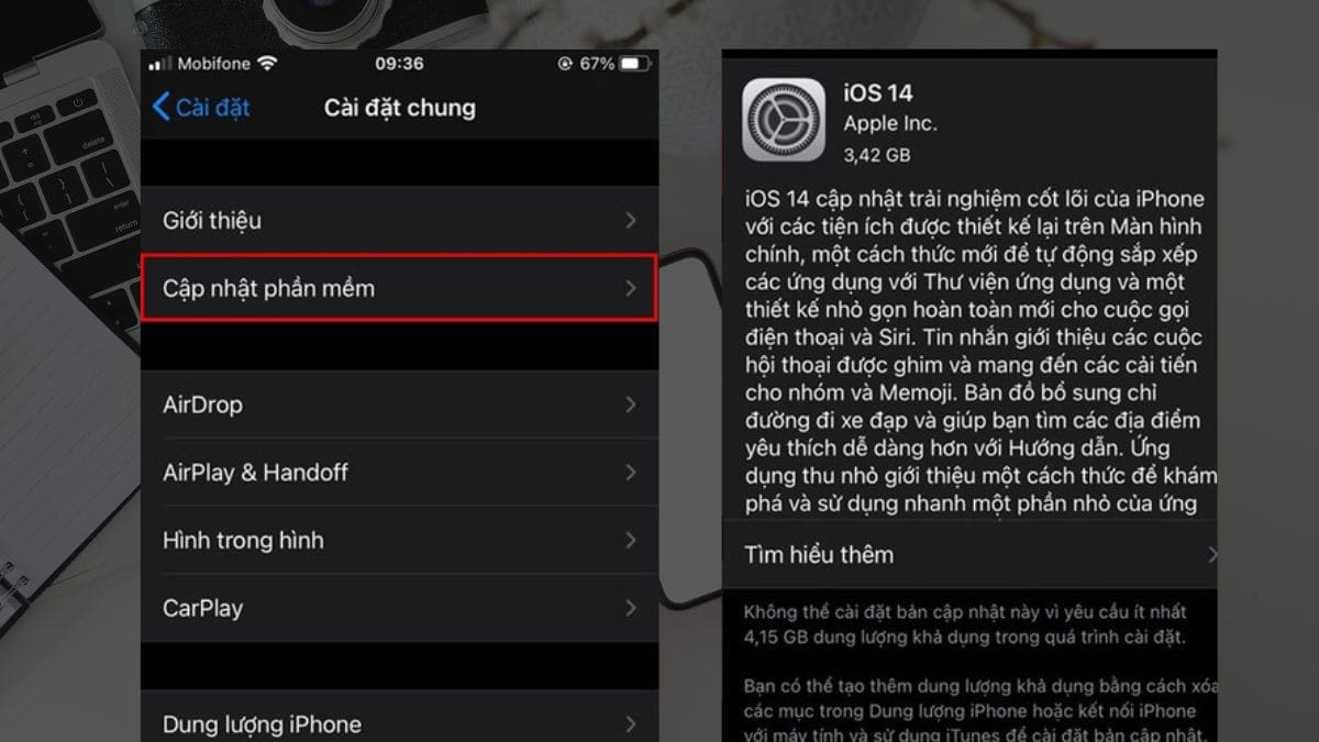 Cập nhật ios 14 cho iphone 6 plus trực tiếp trong cài đặt