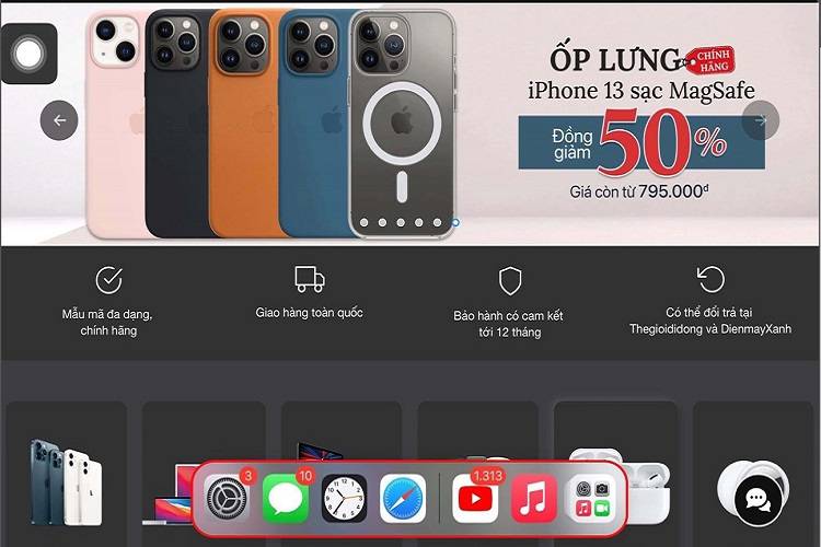 Trượt từ cạnh dưới màn hình lên để thanh Dock xuất hiện