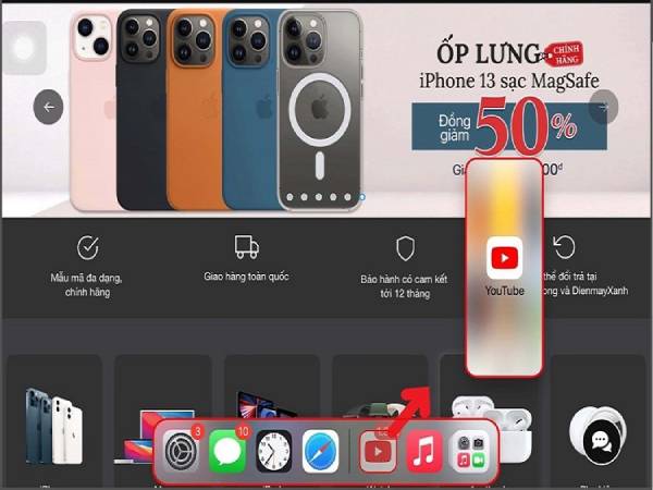 Chạm và giữ ứng dụng thứ hai trong thanh Dock