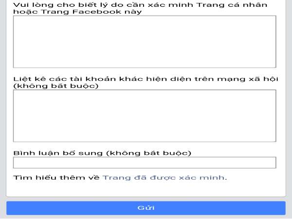 Gửi yêu cầu xác minh facebook