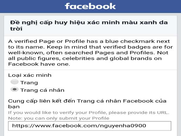 Cách đăng ký tích xanh cho Facebook cá nhân